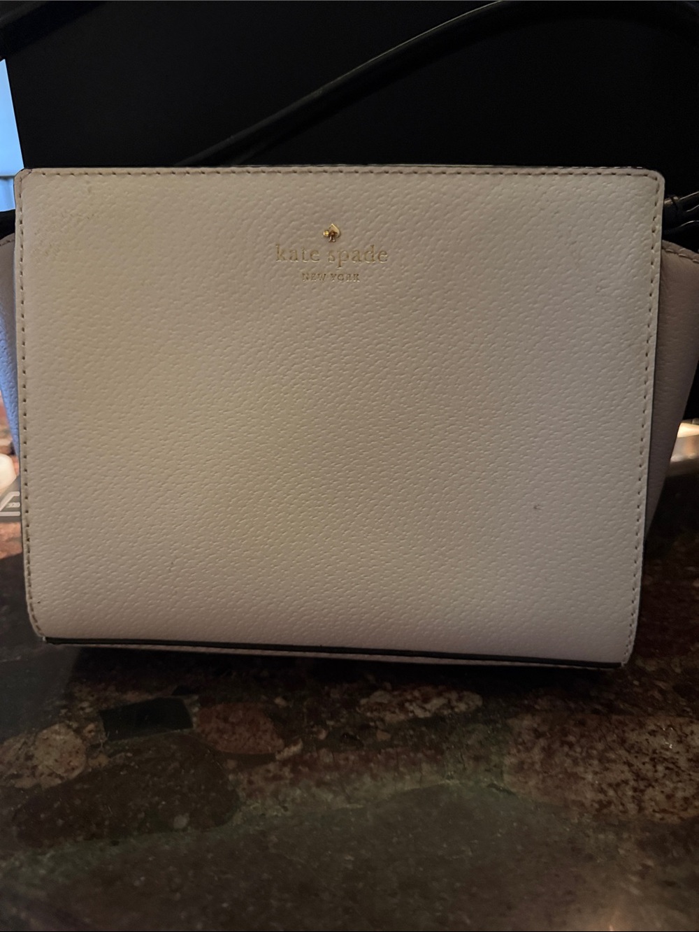 KATE SPADE- Hayden Cream Leather Crossbody bag with taupe sides black strap